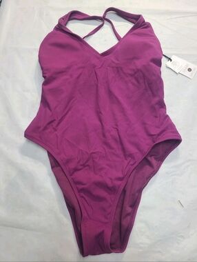Women's Ribbed Plunge Twist-Front One Piece Swimsuit Shade & Shore Purple Size